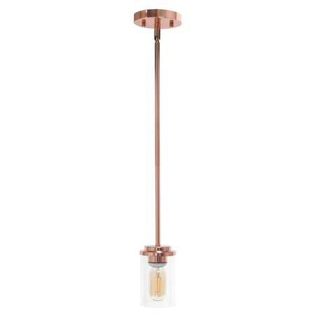 LALIA HOME 1-Light 5.75" Minimalist Industrial Farmhouse Adjustable Hanging Cylinder Glass Pendant, Rose Gold LHP-3011-RG